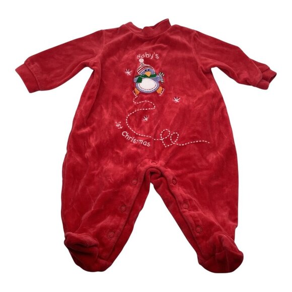 Circo Babys 1st Christmas Red Footed One Piece Pajamas 9M Penguin Embroidery - Picture 1 of 10
